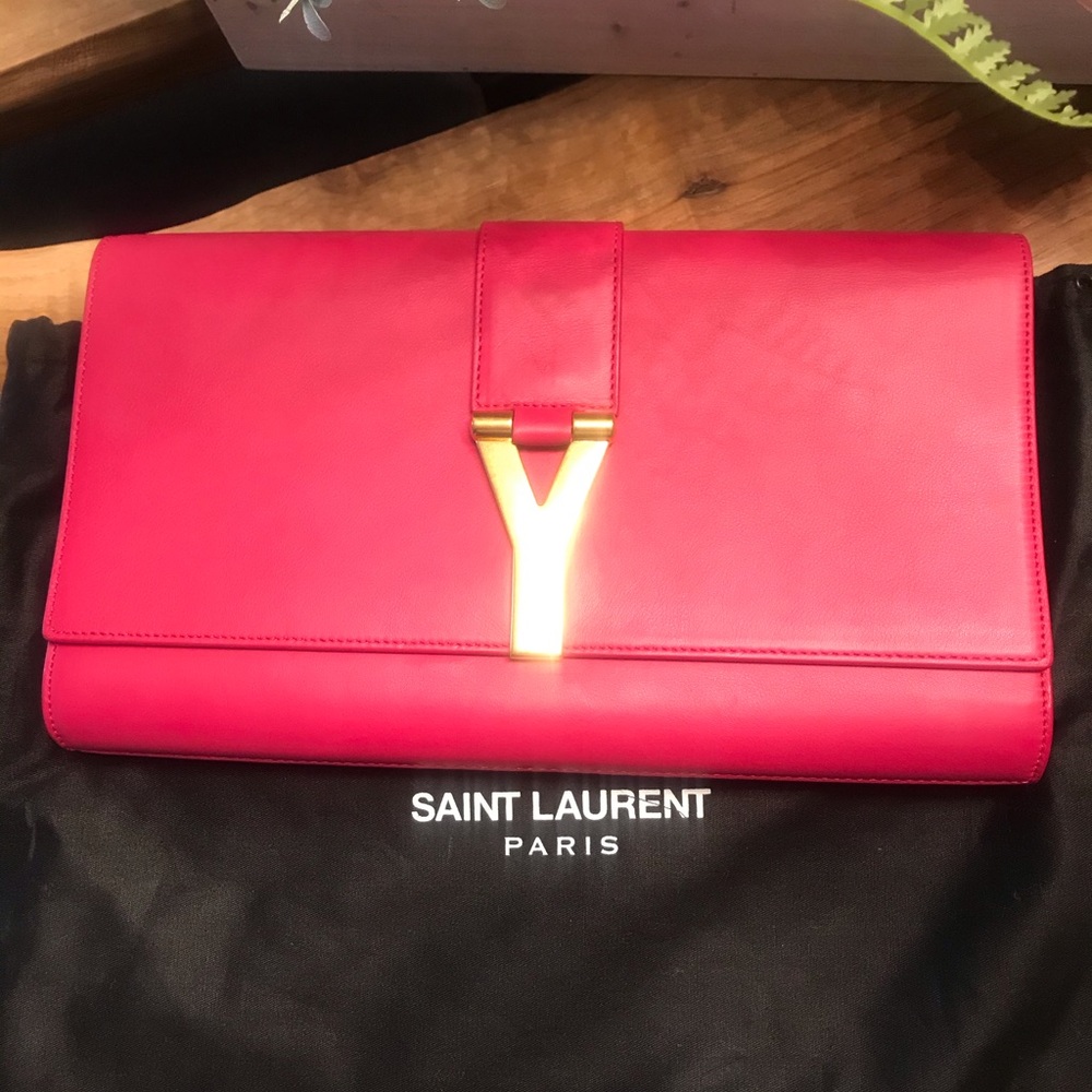 Yves Saint Laurent Linge Y Logo Gold Clutch
